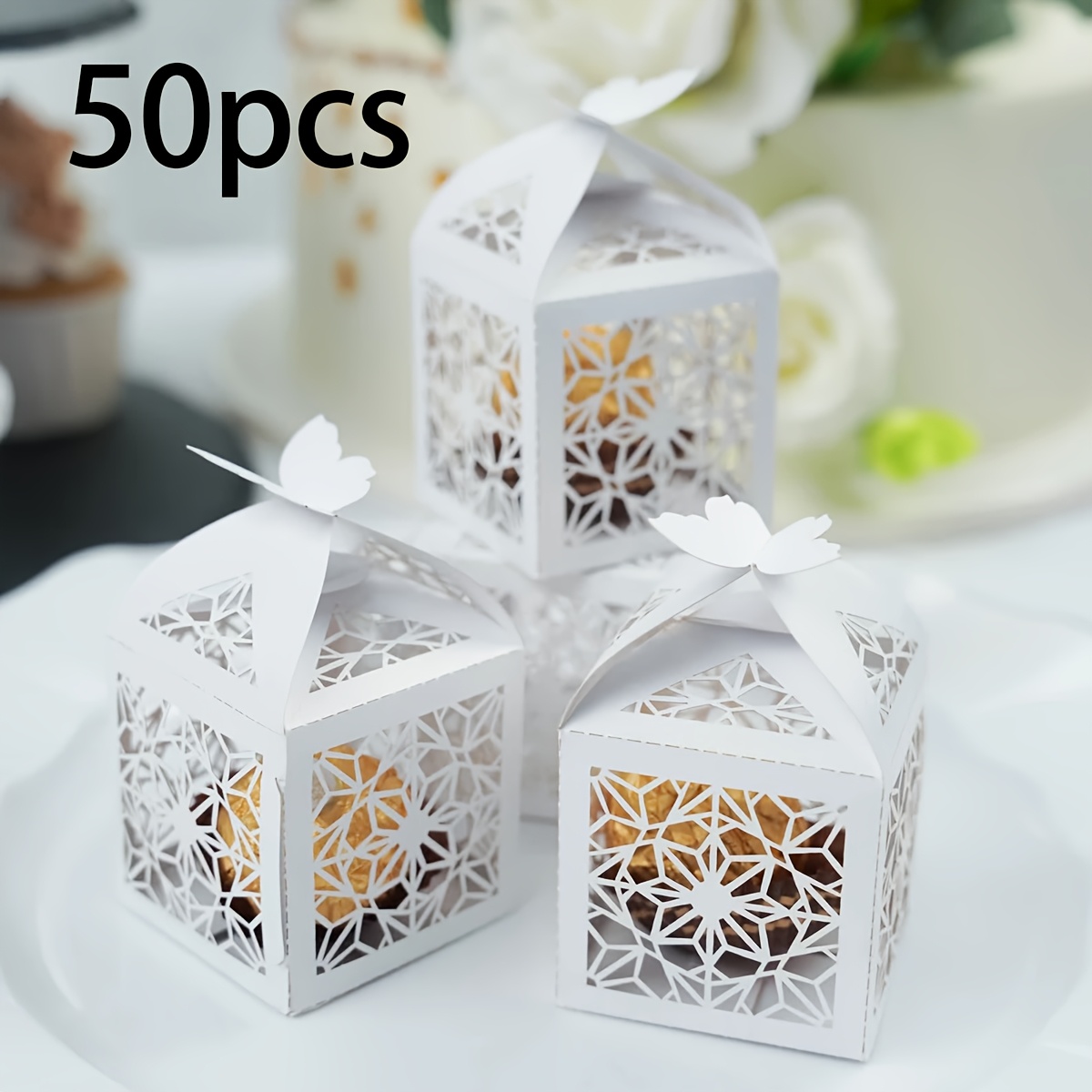 TEMU 50 Stück, Lasergeschnittene Süßigkeitenboxen, Geschenkverpackung für Jubiläen Hochzeiten, Dekoartikel für Hochzeitsfeiern,