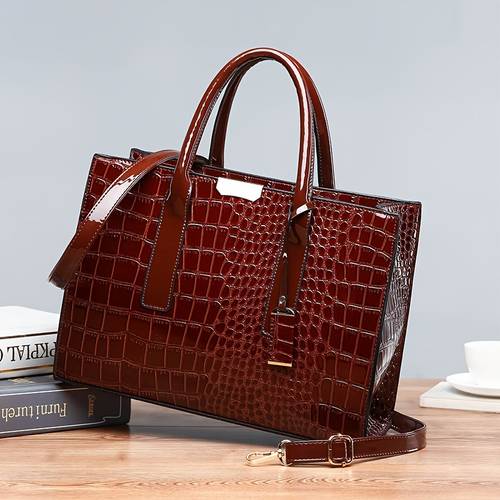 new womens fashion crocodile pattern handbag stylish tote bag with adjustable shoulder strap large capacity crossbody bag for women