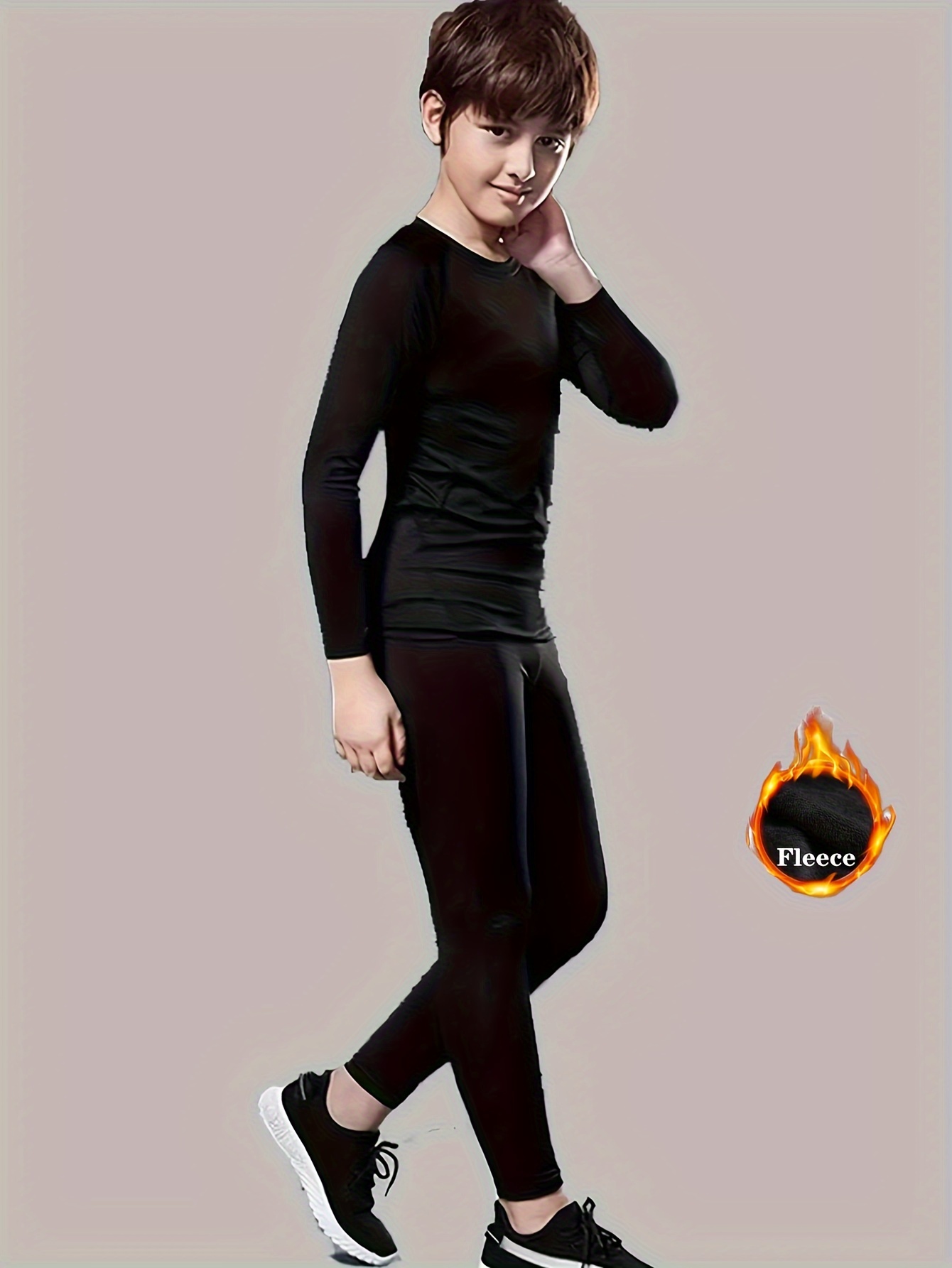 boys fleece lined compression base layer set outdoor long Temu