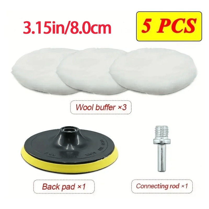 TEMU 5pcs Car Polishing Waxing Kit! Includes 3-inch Velvet Polishing Pad + Premium Sponge Pad, Easily Removes Scratches And Oxidation Layers, Perfect