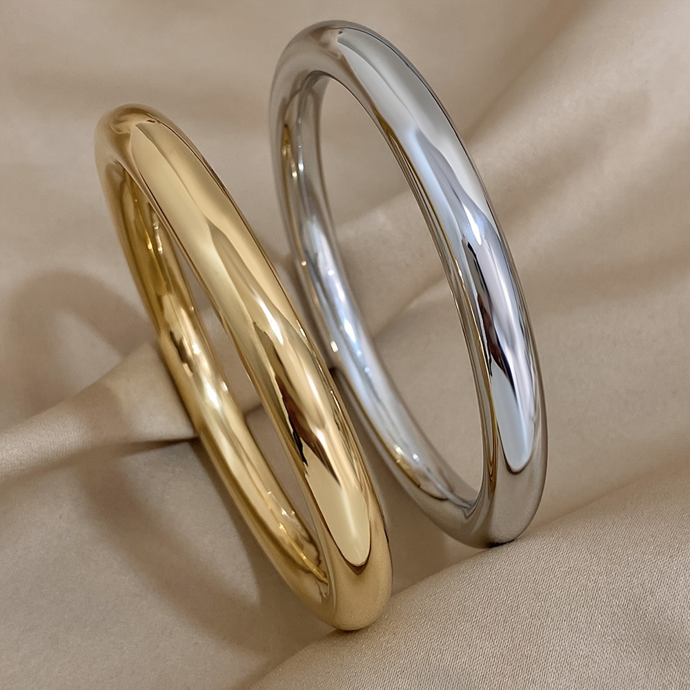 

Hollow Thick Stainless Steel Bracelet Bangles,soild Color Simple Stainless Steel Plain Circle Glossy Bangle Bracelet