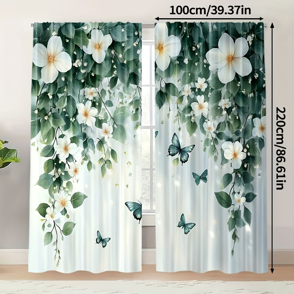 TEMU 2pcs, Stunning Curtains, 2 Butterflies And Floral Patterns, Art , Durable Polyester, For Bedrooms, Etc. - Modern Home Decor (without Rod)