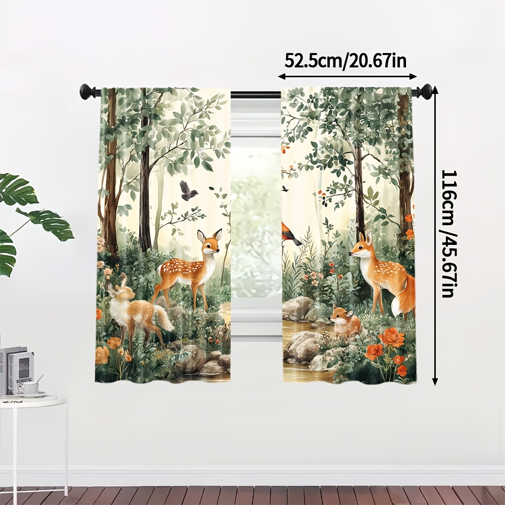 TEMU 2pcs, Animal Themed Curtains, Wild Animal Bear Deer , Machine Washable Fabric, For Bedroom Living Room, Home Decoration, Room Decoration,