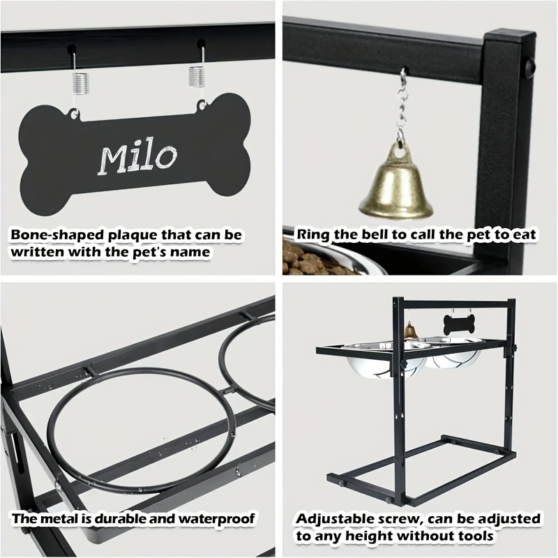 Adjustable Elevated Dog Bowl Stand with Two Stainless Steel Bowls for Medium and Large Dogs