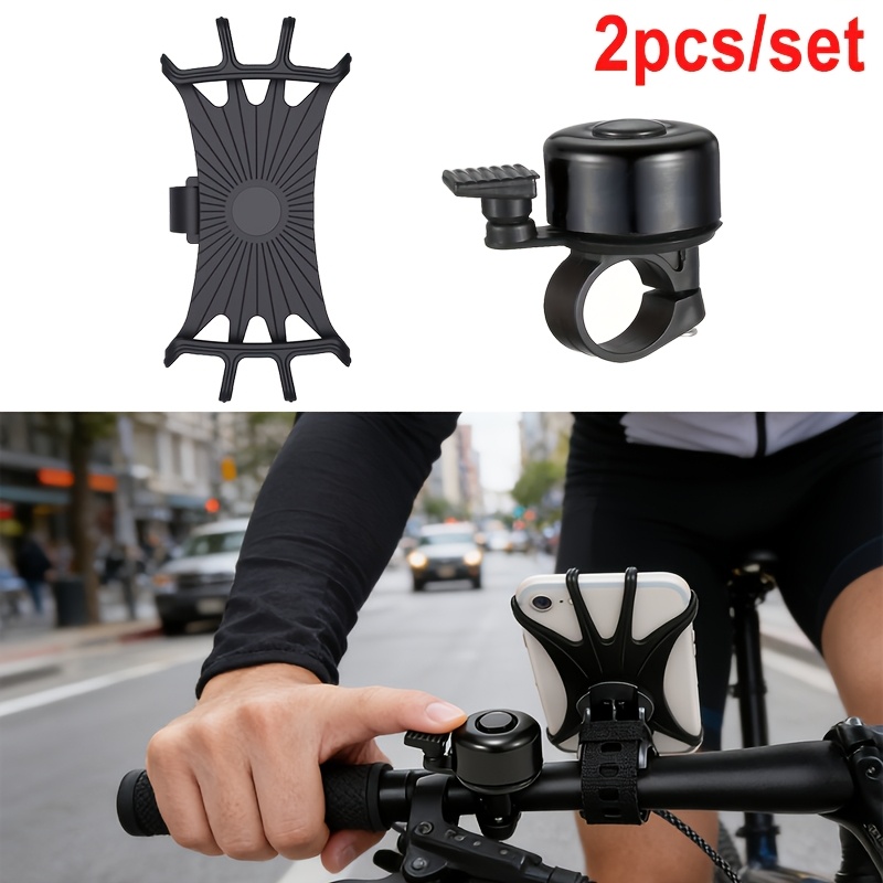 E-shop 2-in-1 Fahrradzubehör-Set: 360° drehbarer Silikon-Handyhalter & langlebige Aluminiumlegierungsglocke für Mountainbikes, Rennräder Elektroroller