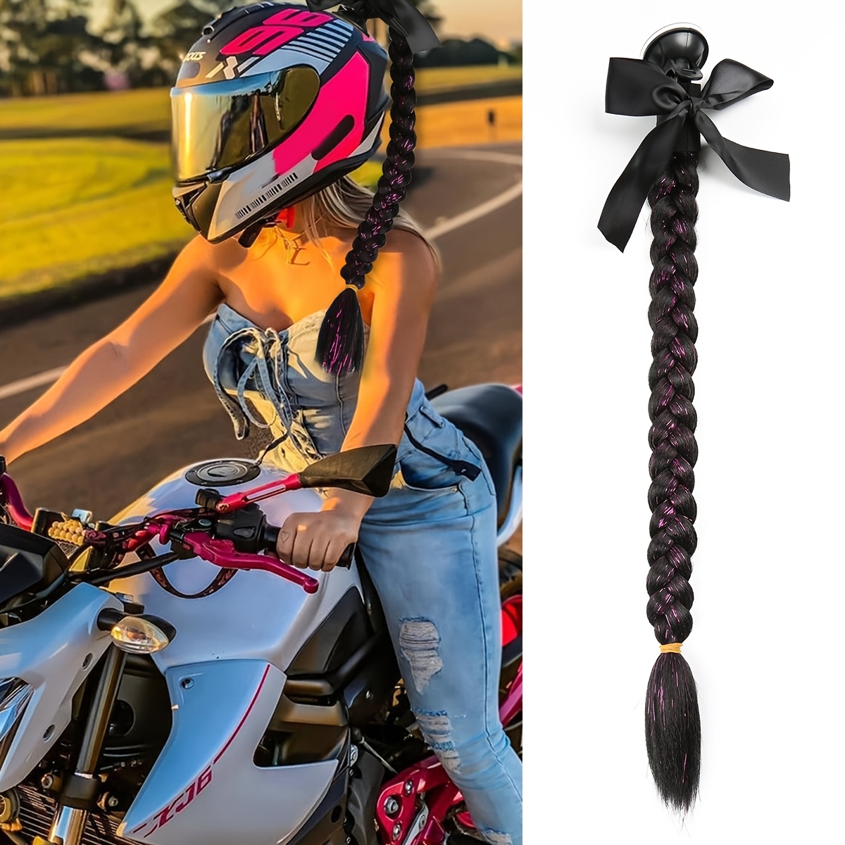 girl motorcycle helmet pony tail Blonde Ladies Pigtails Works On Any Skate or Snow He  Synthetic Hair 3 Quality Wholesale helmet braids ponytail
