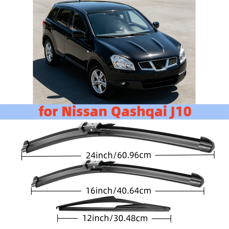 TEMU 3 шт. передніх і задніх склоочисників для Nissan Qashqai J10 2006-2013, розміри: 24" X 16" X 12", преміальні всесезонні змінні автомобільні