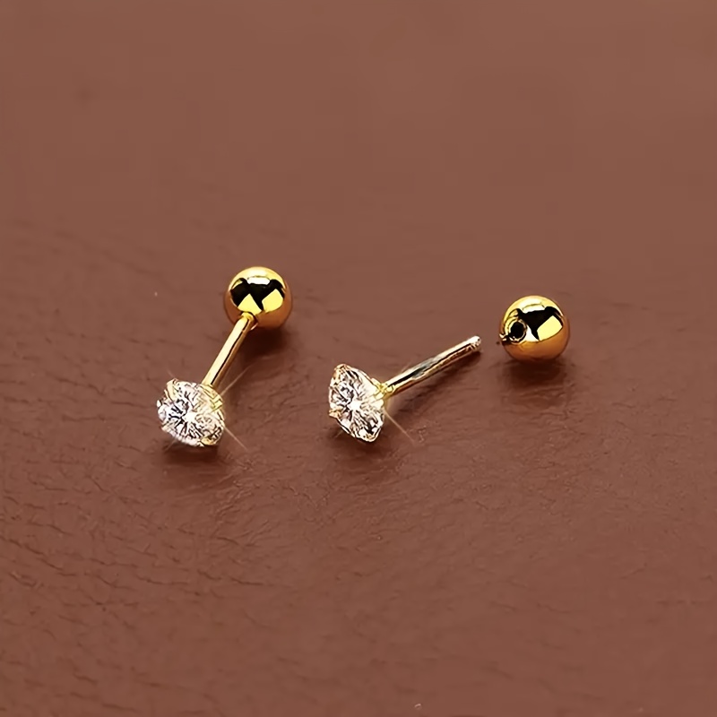 

3pcs/set Of Tiny Stud Earrings With 18k Gold Plated And Zircon Inlaid Simple Fashion Style Accessories Suit Daily Wear, Valentine's Day Jewelry Gift For Women Ladies