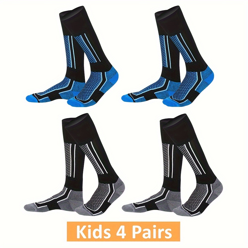 Image of 4-pack Thickened Breathable Long Winter Socks For Boys And Girls Aged 7-12, Ideal For Ice Skating, Hiking, Skiing, And Outdoor Sports