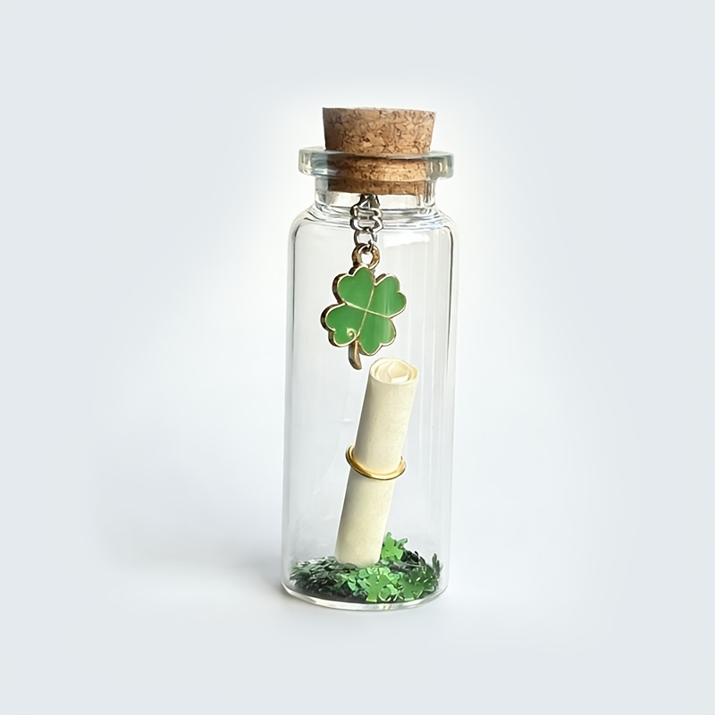 Image of Miniature Glass Luck Wishes, Featuring A Message Scroll And A Clover Design, Serves As A Keepsake Of Positive Energy, Making It A Thoughtful Small Gift For On Occasions Like Birthdays Or Graduations
