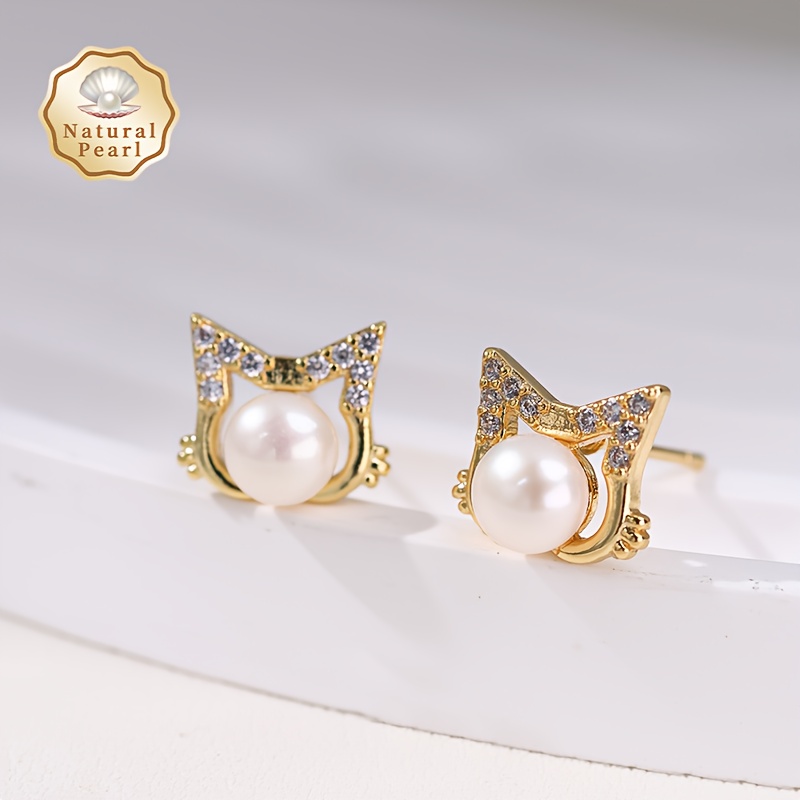 Women's Cat Element Freshwater Pearl Earrings