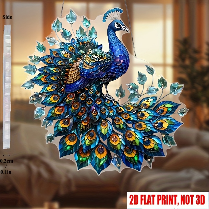 TEMU 2d Flat, 2d Flat Peacock Suncatcher, 8"x8"2d Flat Acrylic, Bohemian Animal Decor, Window Hanging Art For Home & Garden, Ideal Gift For , , ,