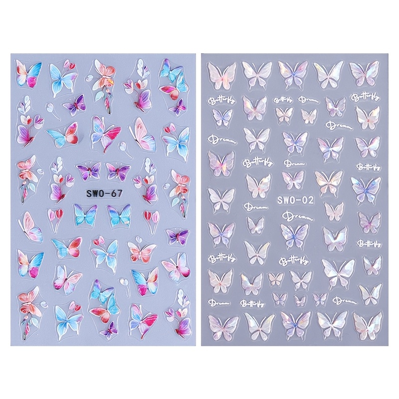 Image of 2pcs Sparkling Aurora 3d Nail Art Stickers - Self-adhesive Diy Nail And Foot Decals, Fantasy Animal Patterns, Shiny Finish, Manicure Accessories| Patterns|single-use Decals