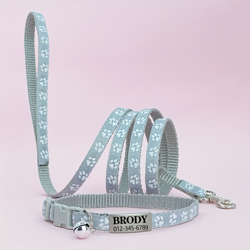 TEMU [customized] Pet Collar And Leash, Adjustable Pet Collar , Quick Release Clip Durable Training Rope Suitable For Small Cats Or, Without Battery