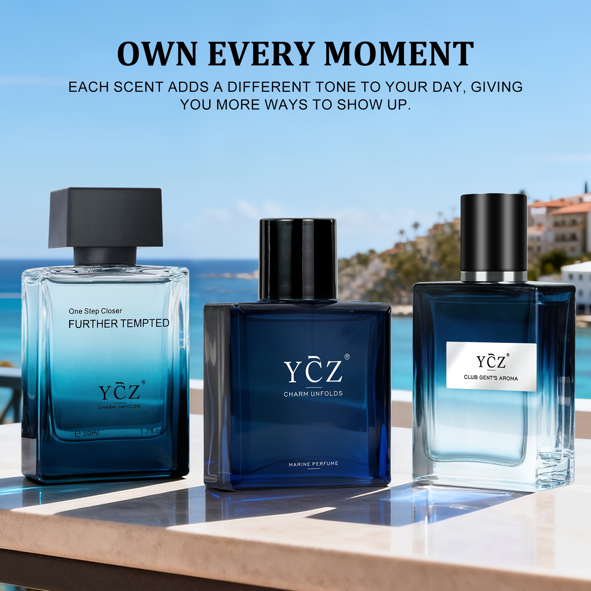 Image of 3pcss Men's Eau De Toilette 3pcs Set, 50ml Each. , Marine Men's Fragrance. Post- Fresh Eau De Toilette, Outdoor Travel Portable Long-lasting