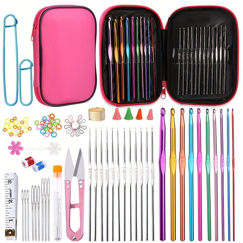 

Crochet Kit, Aluminum Knitting Needle Kit Ergonomic Grip Stainless Steel Crochet With Storage Bag And Crochet Accessories For Sister Gift Knitters, Accessories In Random Colors