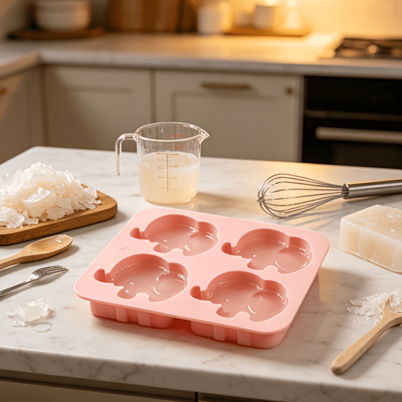 TEMU 1pc 4-cavity Elephant Silicone Mold Suitable For & Candles, Heat-resistant Mold With Elephant-shaped Cavities, Compatible For Cold Soap Making,