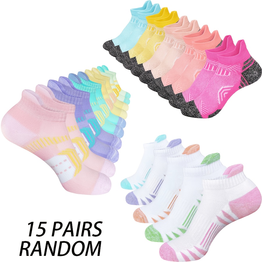 TEMU Random 15 Pairs Unisex Elastic Sports Socks, Breathable Sweat-absorbing Short Socks For Fitness, Commute, Casual And Formal Occasions