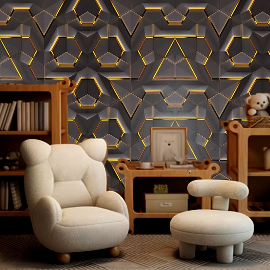 1 Roll of Exquisite 3D Black and Golden Diamond Wallpaper - Easy to Stick, Removable, Self-Adhesive Wallpaper for Kitchens, Bedrooms, Bathrooms, Home and Commercial DIY Decor, Vinyl Material, Random Match Pattern, Commercial Decoration | Diamond Pattern | Peel and Stick Installatio