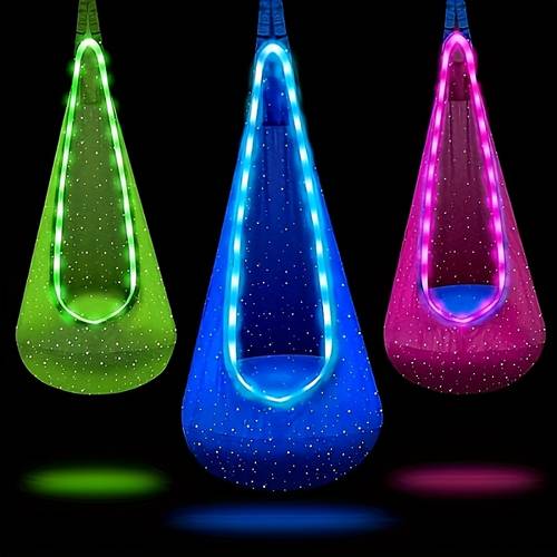 light swing seat hammock swing chair with led lights and inflatable pillow indoor and outdoor swing pod swing great gift for holidays