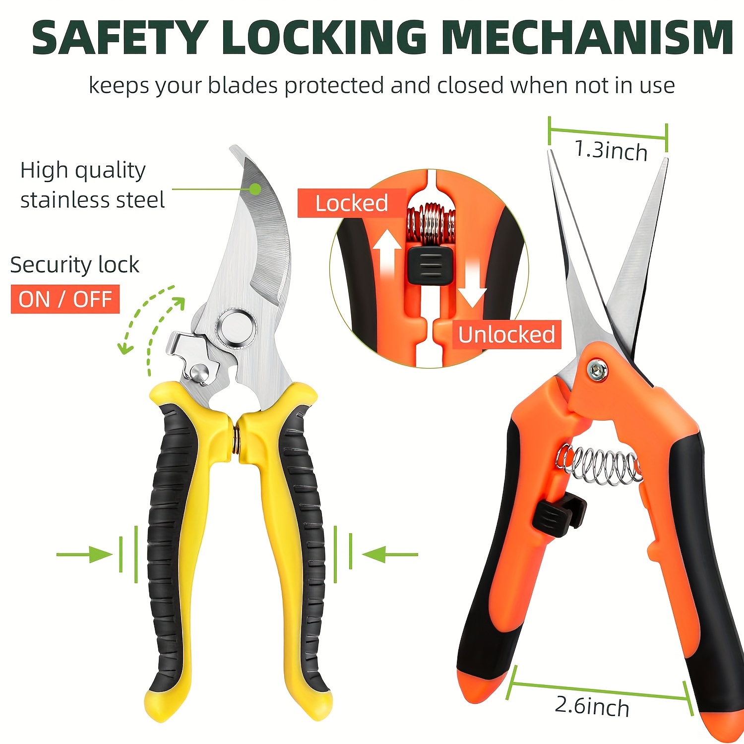 3-Piece Stainless Steel Garden Pruning Shears Set Ambidextrous Gardening Scissors for Plants and Flowers