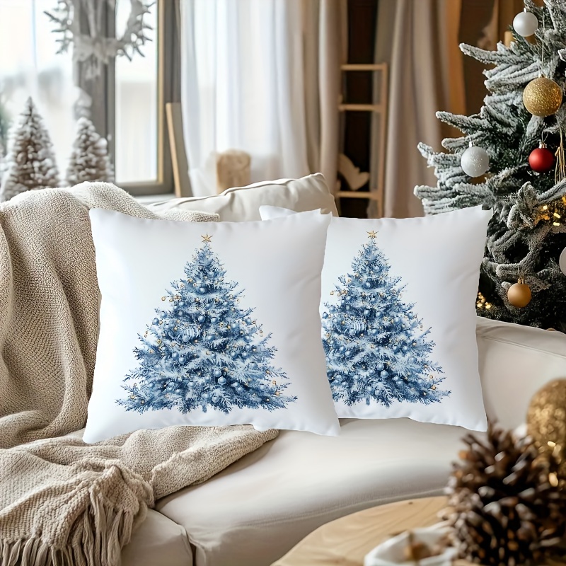 

Christmas Tree 2pcs, - , , , Decorative Polyester Pillowcases For Sofa - 18x18