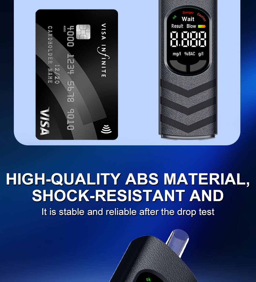 Digital Automatic Alcohol Tester, Professional Breath Alcohol Detector, Rechargeable Breath Alcohol Measuring Device, Alcohol Measurement Tool with LCD Display, Accurate And Sensitive, Continuous Monitoring
