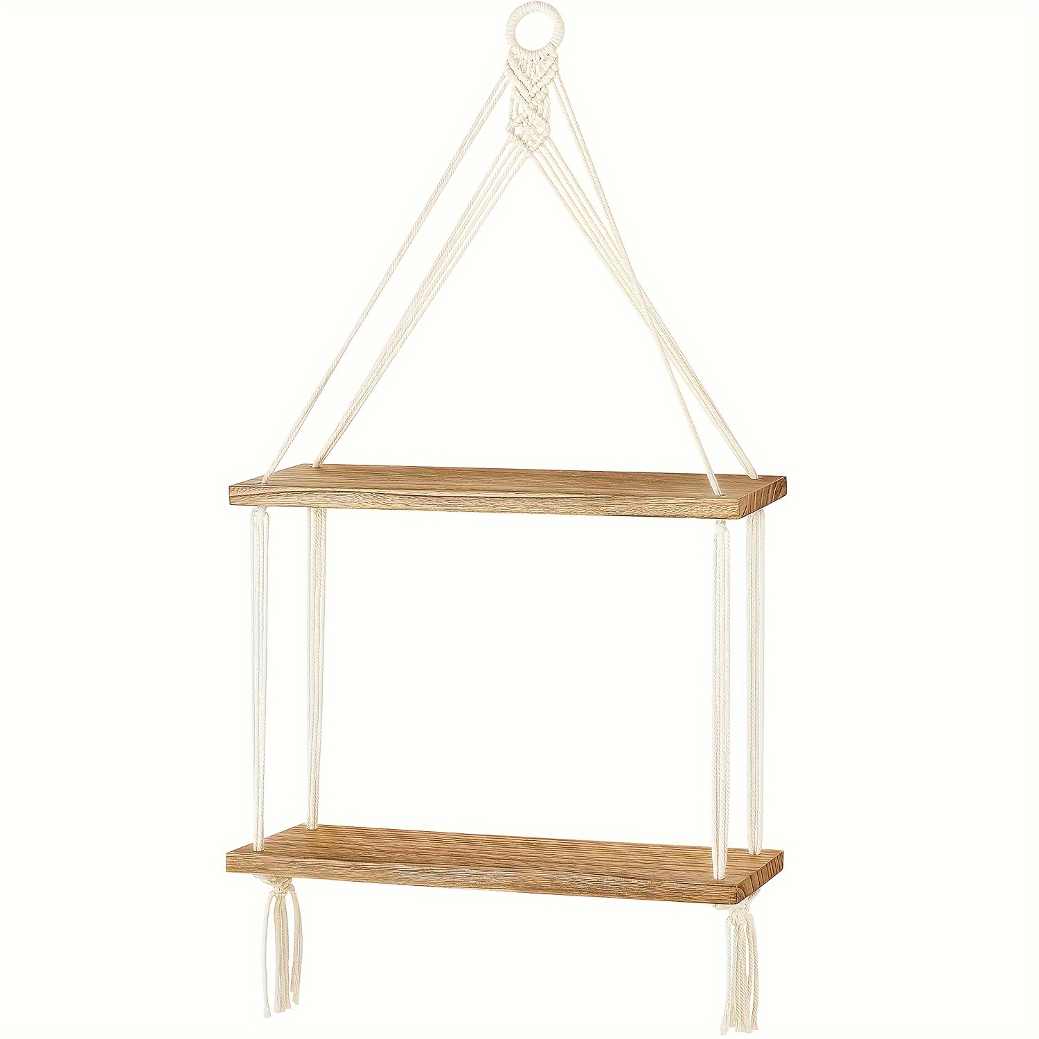 E-shop Macrame Hänge Regal Boho Wanddeko 2 Ebenen Handgefertigt Rustikale Holz Schweberegale Display Fotos Pflanzen Hängende Aufbewahrung Regale für