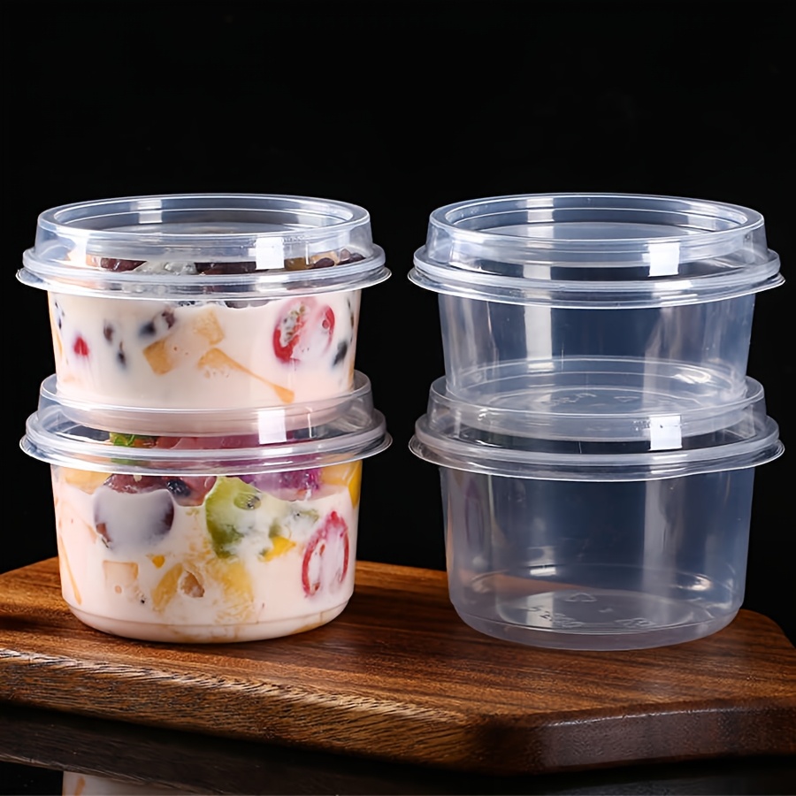 50 pack   plastic bowls with lids 8oz 12oz round serving dishes for fruit salad yogurt cake mousse   ice cream   flat lid containers for party and holiday events