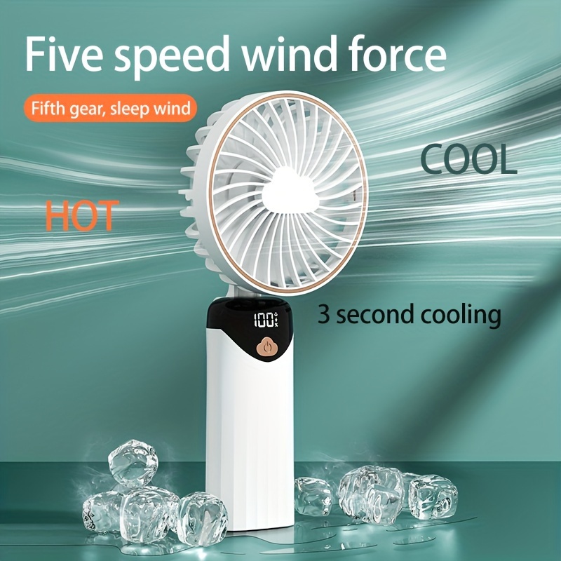 portable wearable fan with 5 speed cooling usb rechargeable ideal for   home use foldable multifunctional details 2