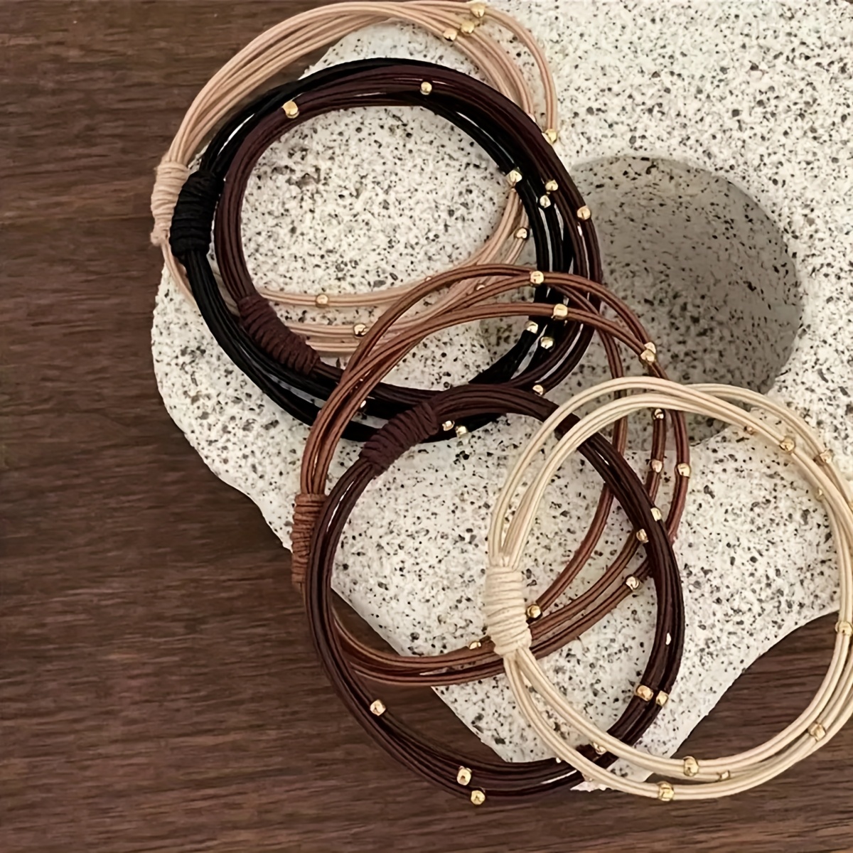 5pcs Bohemian Style Golden Bead Hair Ties, High-Elasticity