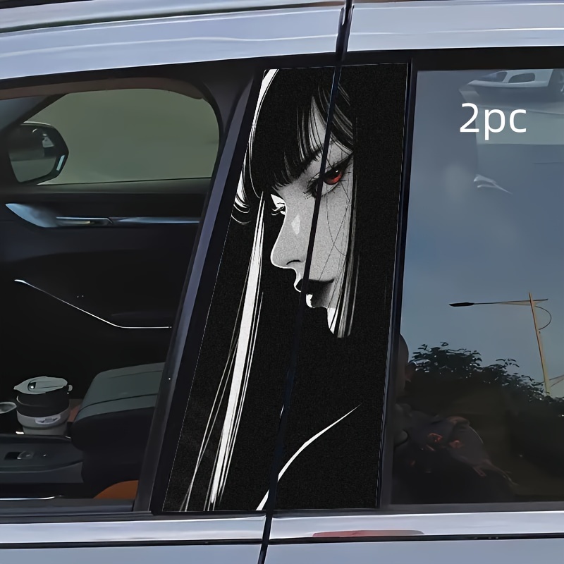 TEMU Anime Car Decal 2-pack, Vinyl Side Pillar Stickers, Self-adhesive Rear Window B-pillar Protection Films, Glitter High-gloss Finish For Glass , Single Use