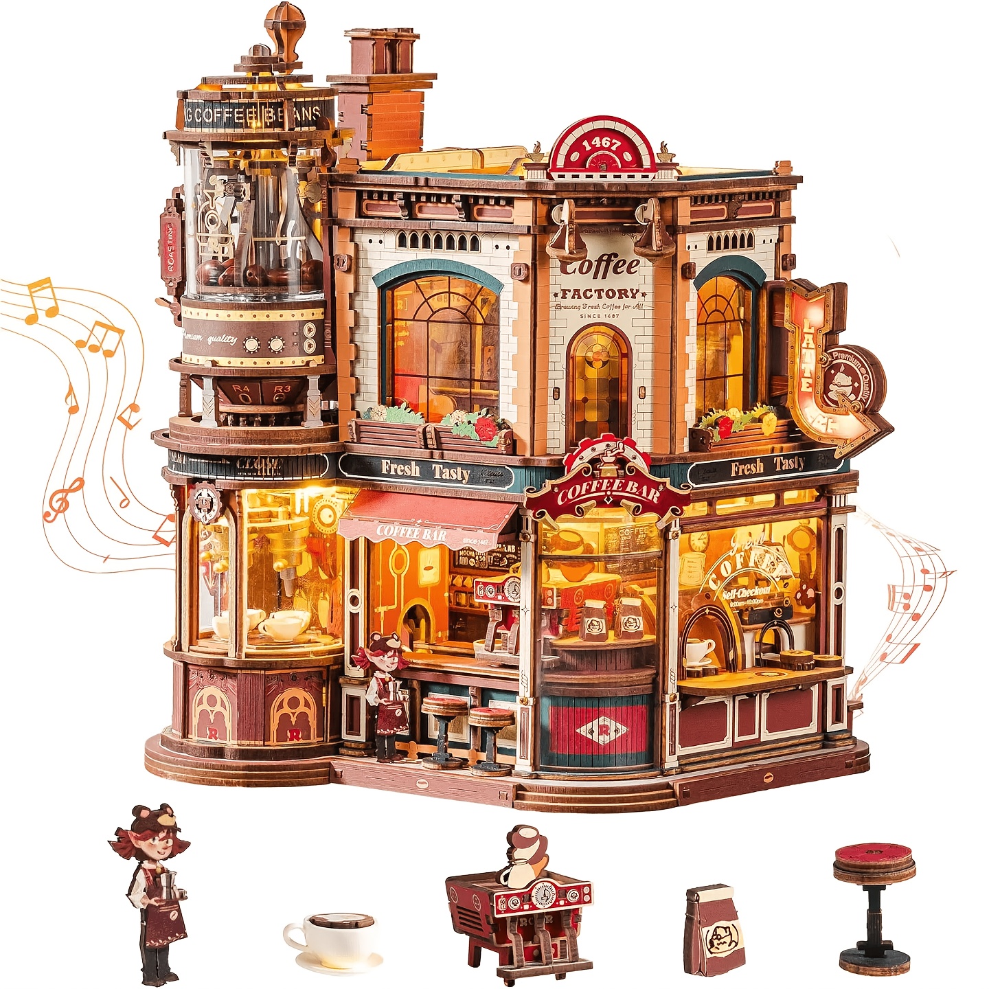 TEMU Robotime 3d Wooden Puzzle Factory Model, Mechanical Model With Movable Parts, Led Lighting And Music, Desk Decor, Creative Gifts For Handicraft