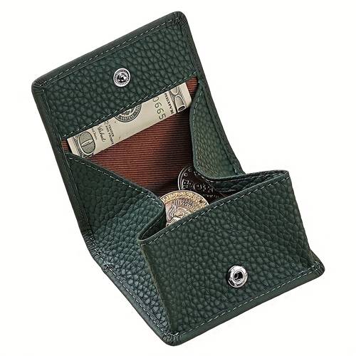 genuine leather coin purse with lychee pattern stylish womens wallet for cash and cards green everyday coin holder glossy durable leather wallet