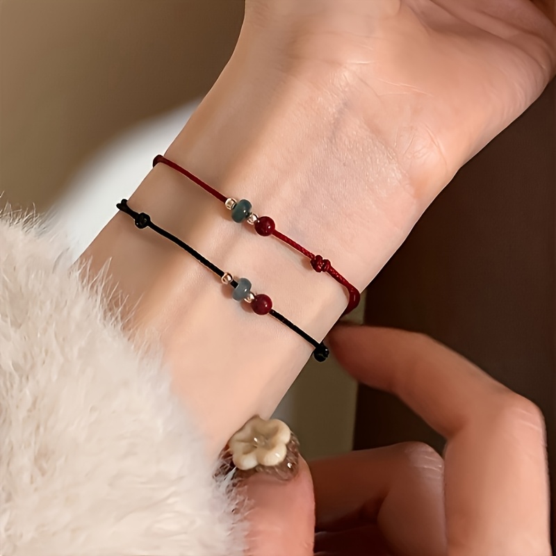 Cinnabar Stone Beaded Bracelet for Couples Vintage Boho Style