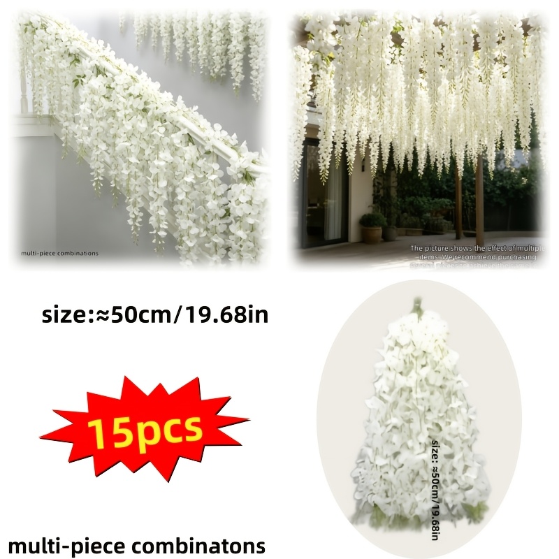 TEMU 15 Flores de Glicinia Blancas de Simulación Artificial, Decoración Colgante Interior/Exterior/Elegante , Adecuado para de Decoración de ,