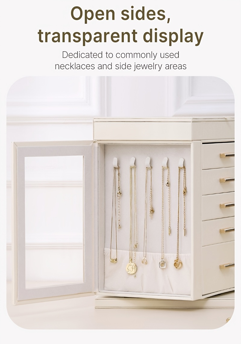 1pc   360 rotating jewelry organizer   drawer large capacity   leather storage with transparent   modern elegant design for necklaces rings earrings watches perfect gift for women valentines day mothers day birthday necklace display     construction home decor lovers jewelry boxes Product details 4