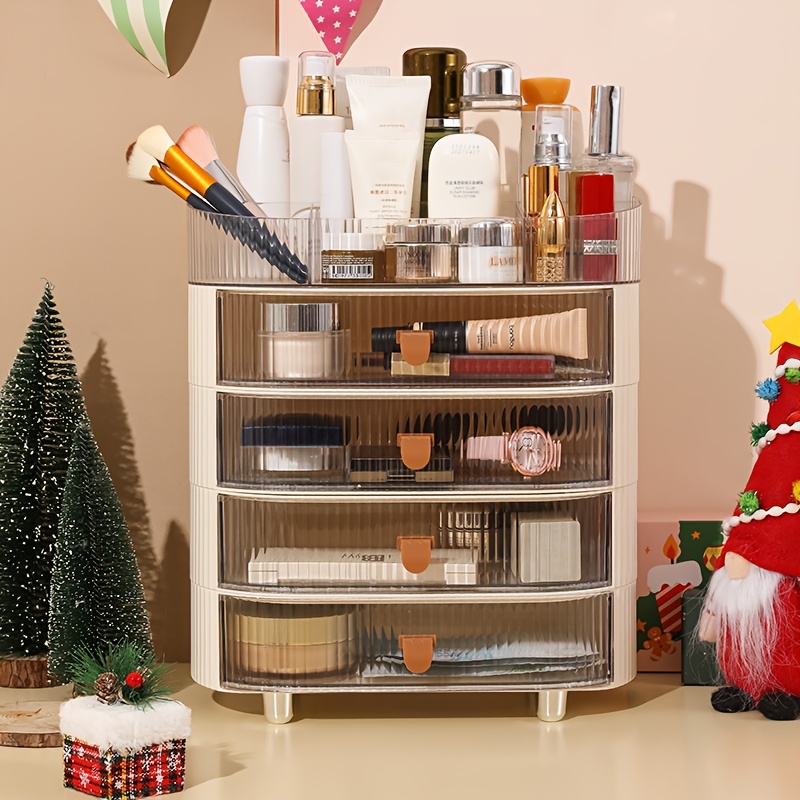 

1/2pcs Stackable Makeup Storage Box, With Transparent Drawers, Layer Used Independently, Dustproof And Waterproof Bathroom, Dressing Table Storage Box - Gift (merry Christmas)