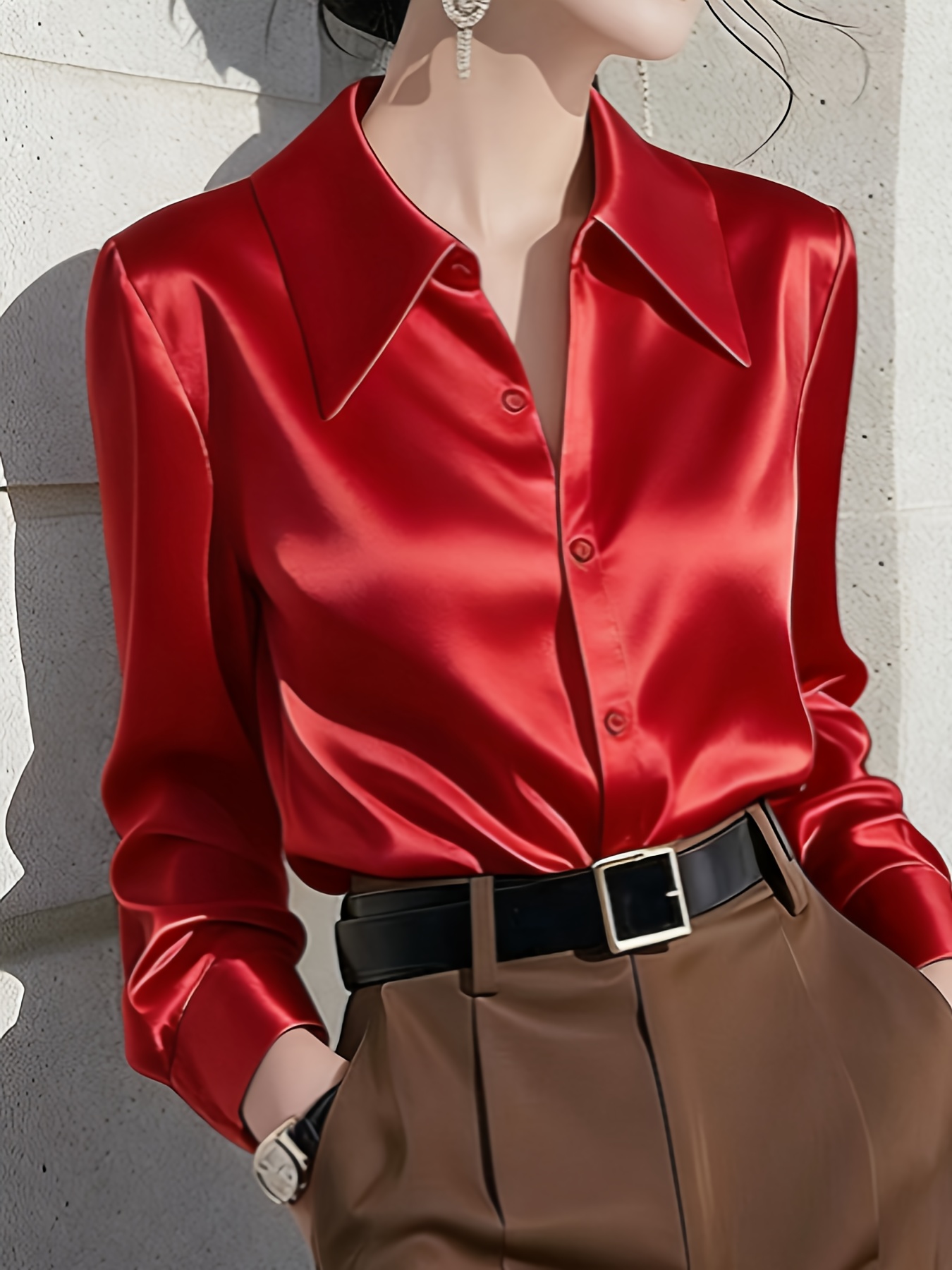 Camisa de Manga Larga Casual y Cómoda para Mujer, Ideal para Oficina en Primavera/Otoño