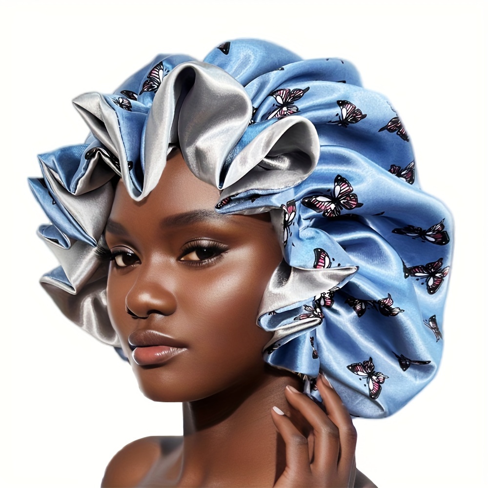 

Large Double-layered Bonnet, Hair Bonnet For Sleeping, Shower Cap, With Printed Patterns, Reusable Hair Care Wrap Cap Sleep Caps For Women Daily Hair Care