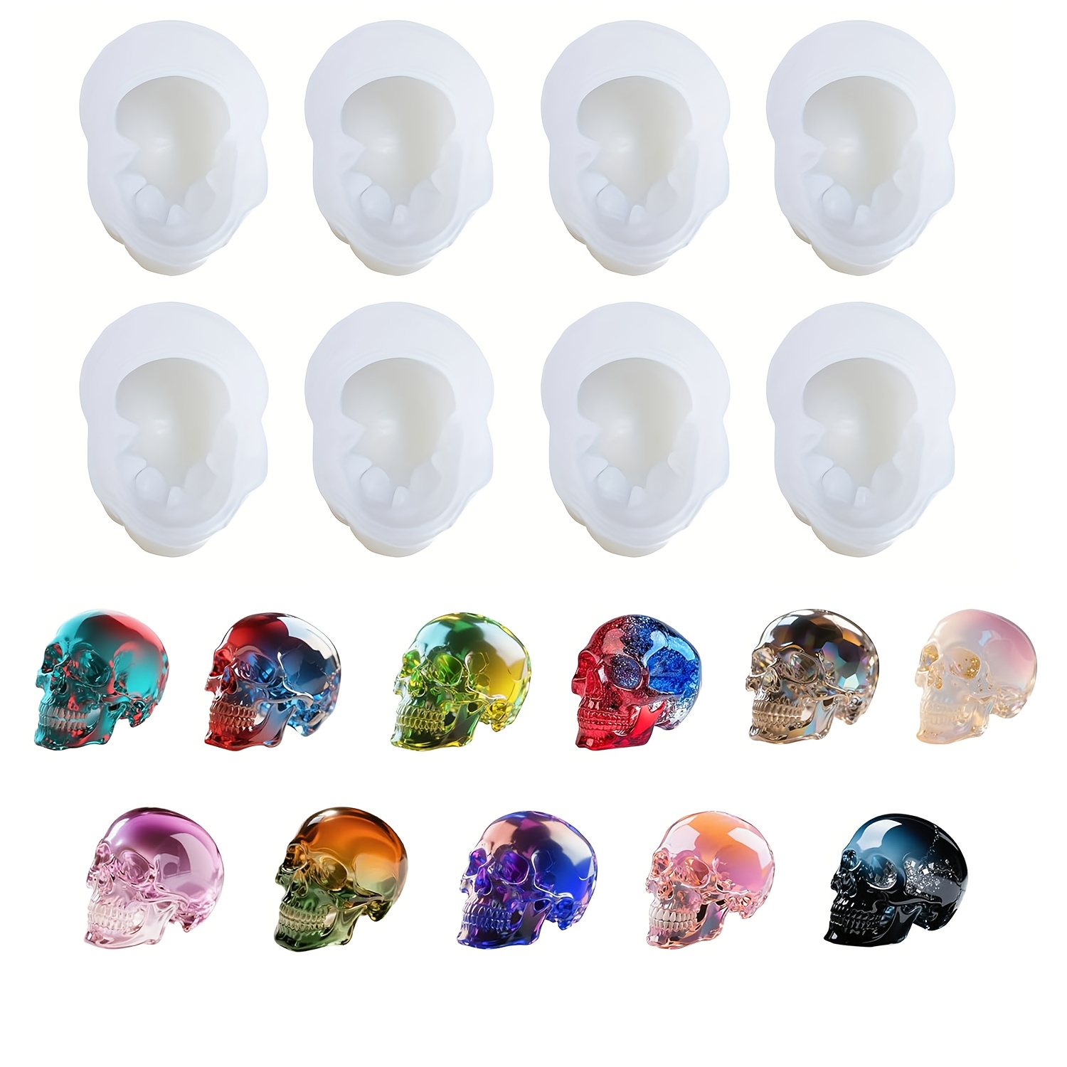 E-shop 8 Harz Schädel Formen - für Kerzenherstellung, Silikonform Zubehör, und für Halloween Dekorationen 3D Schädel Formen