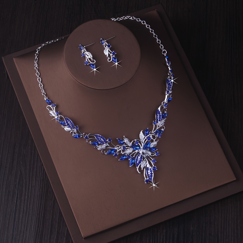 A high-end and necklace+a pair of earrings set in purple, blue, and  Bridal jewelry, wedding dress, evening party accessories