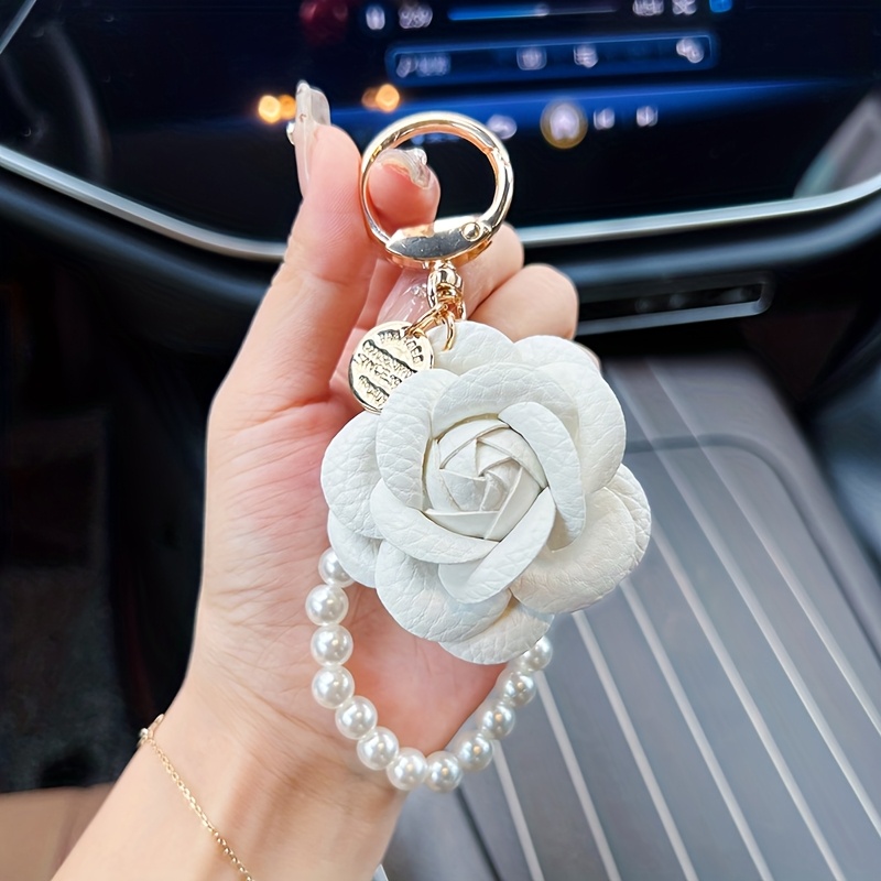 TEMU 【商品名】ティブ カメリア パール チェーン 車 キーホルダー 気質 花 アクセサリー バッグ ペンダント 小さなギフト