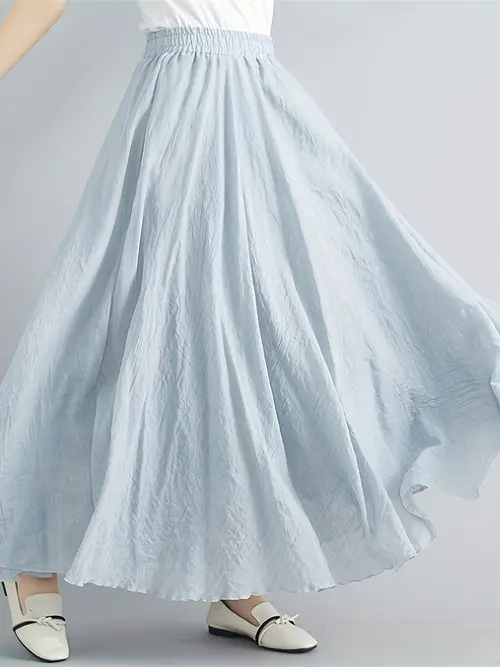 plus size womens light blue a line skirt elegant high waist flowy breathable blend spring summer machine washable plus size skirts