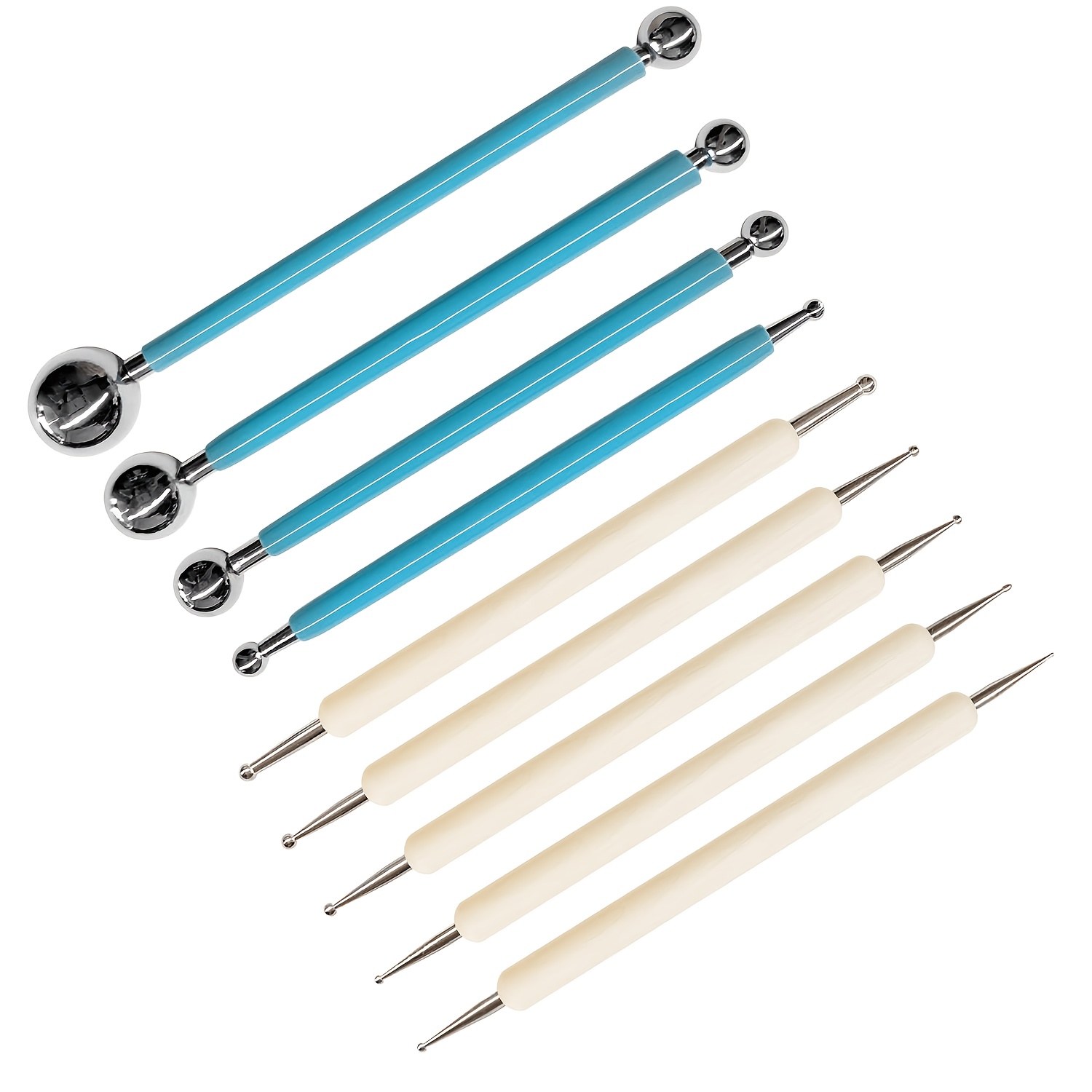 TEMU 9pcs Stylos de Nail Art à Double Pointe avec Outil de Pointillé & Aiguille pour des Fleurs - Additions de Nail Art Acrylique Bleu et Blanc pour