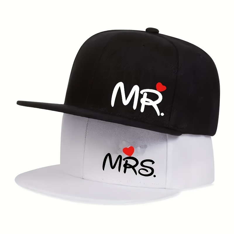TEMU 2pcs Couple Mr mrs Red Heart Double Pattern Print Six-piece Hip Hop Baseball Cap, Unisex Trendy Fashion Sports Flat Brim Sun Hat Travel Hat