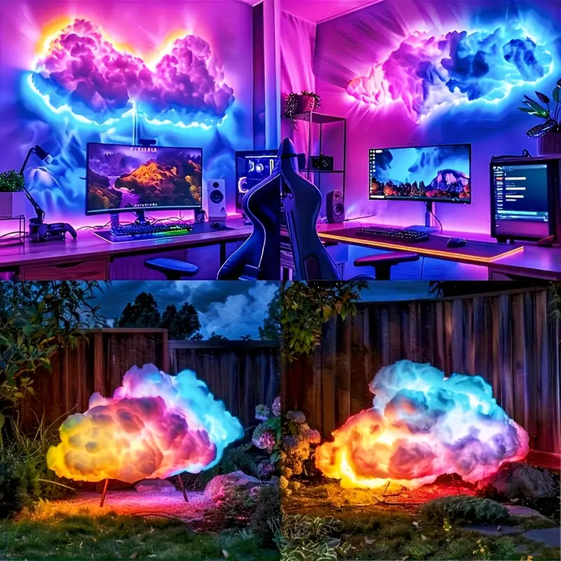 3d thunder cloud led light with music sync rgb multicolor changing strip lights usb powered wireless remote app degree wall ceiling mount for indoor bedroom gaming room party christmas and holiday decorations Product details 9