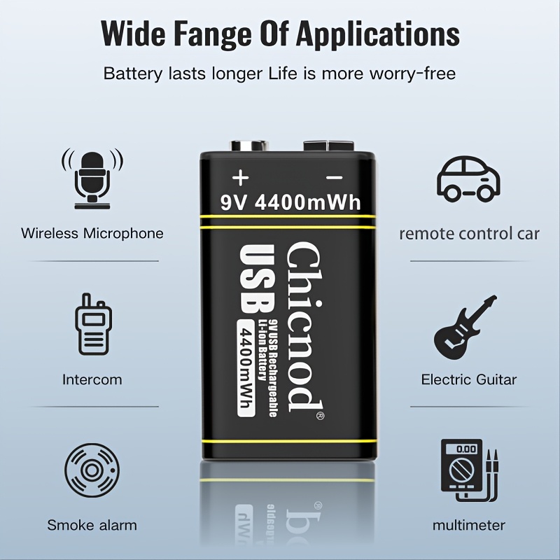   перезаряжаемый литиевый аккумулятор, стабильное выходное напряжение 9 в, большая емкость 4400 мач. батарея, неперезаряжаемая батарея, универсальная квадратная батарея для владельцев небольших инструментов с ящиком для хранения соды и кабелем для зарядки tpc Детали 1