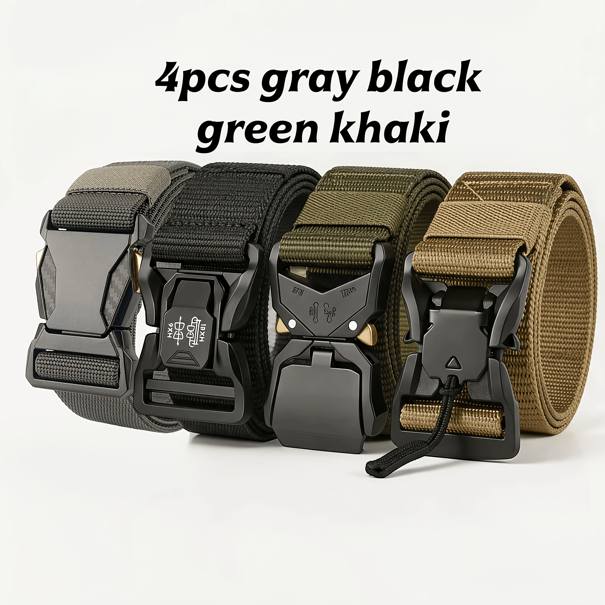 TEMU 4 Pack Nylon Tactical Belts For Men, Heavy Duty Durable Webbing Belt Release , Fast Outdoor Work Waist Belt, Waist Strap, Ideal Accessory For
