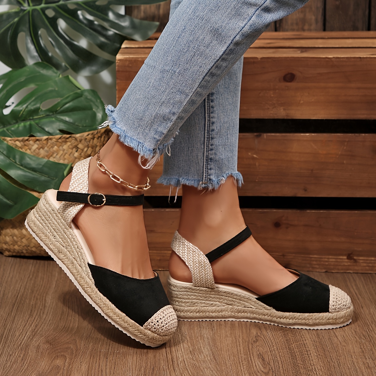 TEMU Zapatos de cuña tejidos correas ajustables + de cuña, Ideales para , o el trabajo., Zapatos de mujer